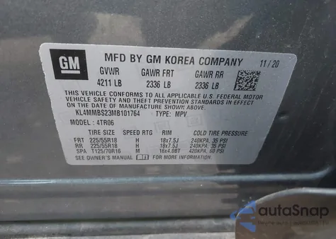 2021 Buick Encore Gx Fwd Preferred из США, поврежденный, VIN KL4MMBS23MB101764